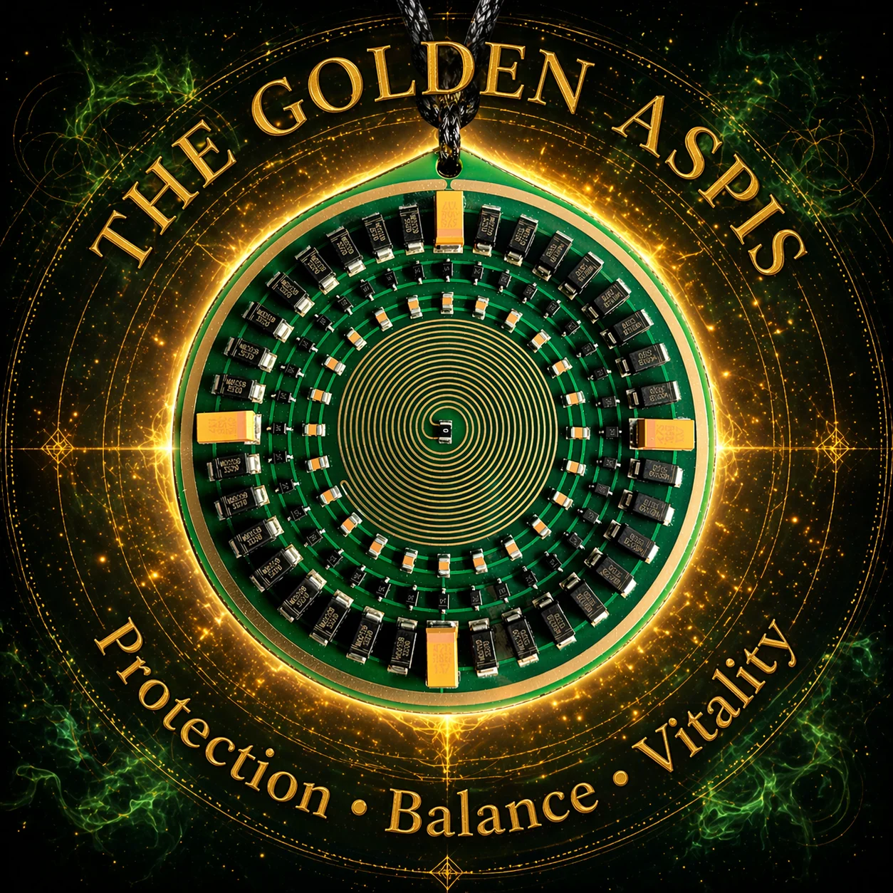 The Golden Aspis radionics pendant main product image