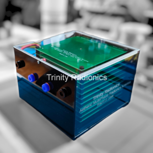 12 Point Quad Triangle Radionics Antenna in blue transparent case with green circuitry
