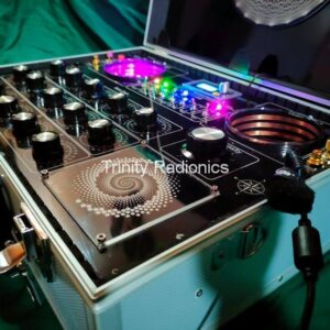 The Hyperion 15 dial radionics machine with illuminated dials and spiral coil