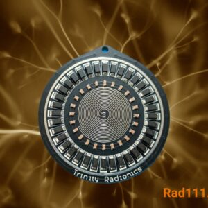 The Protector pendant with circular spiral design on golden background