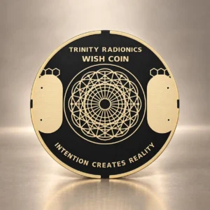 Trinity Wish Coin front with its central geometry and two thumb contacts