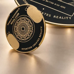 Detail view of the Trinity Wish Coin and Resonance Plate